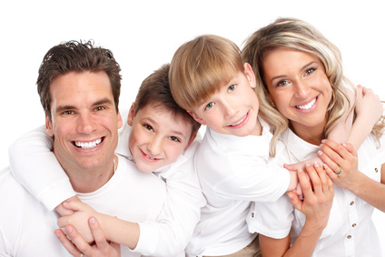 Happy family. Father, mother and children. Over white background